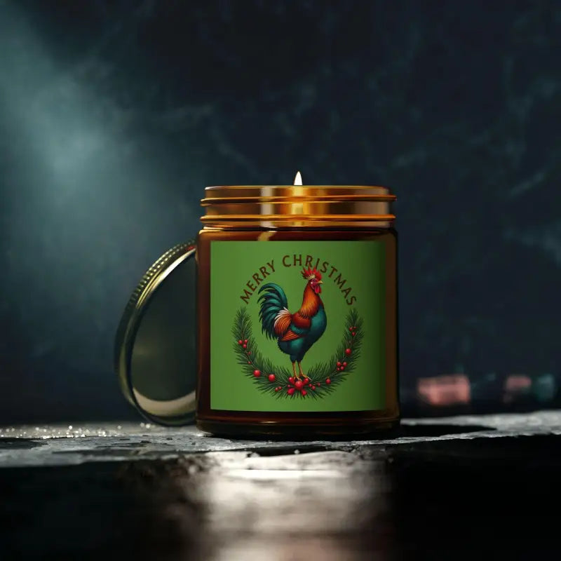 Christmas Rooster Candle for festive décor in Merry Christmas Chicken Candle Coconut Apricot Wax