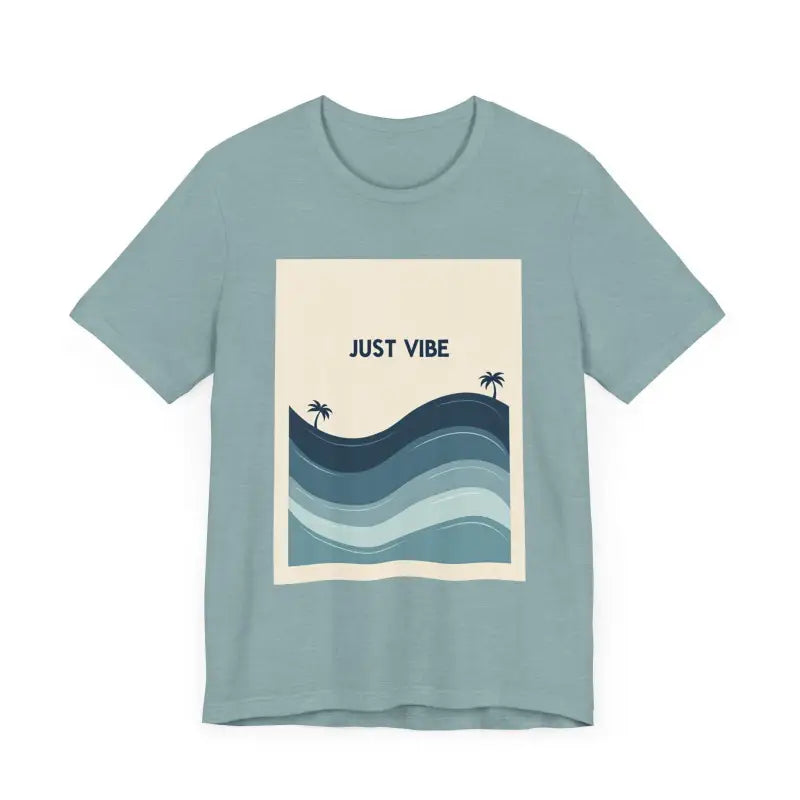 Blue Minimalist Just Vibe Graphic Tee featuring a beach-themed design