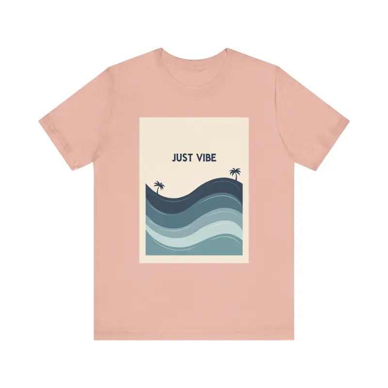 Salmon-colored Minimalist Just Vibe Graphic Tee featuring unique design