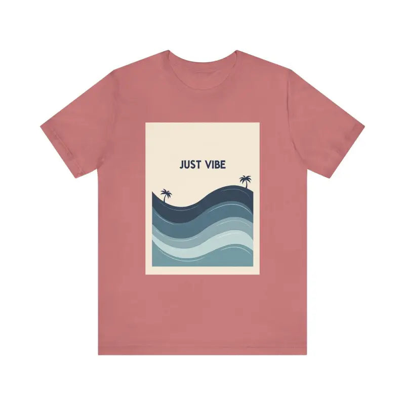 Pink Minimalist Just Vibe Graphic Tee featuring a beach-inspired design