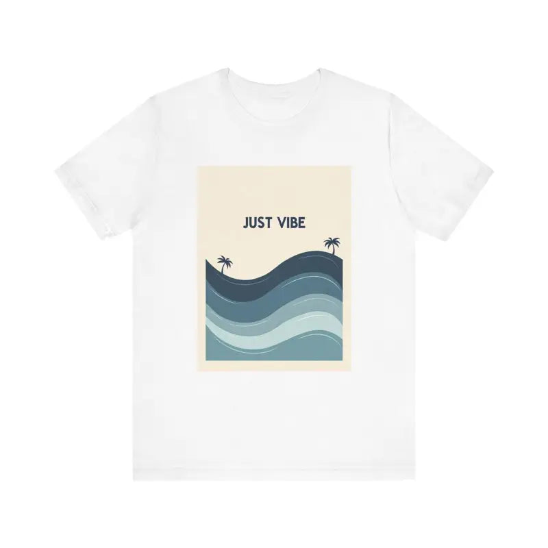 White t-shirt featuring a beach graphic from the Minimalist Just Vibe Graphic Tee collection