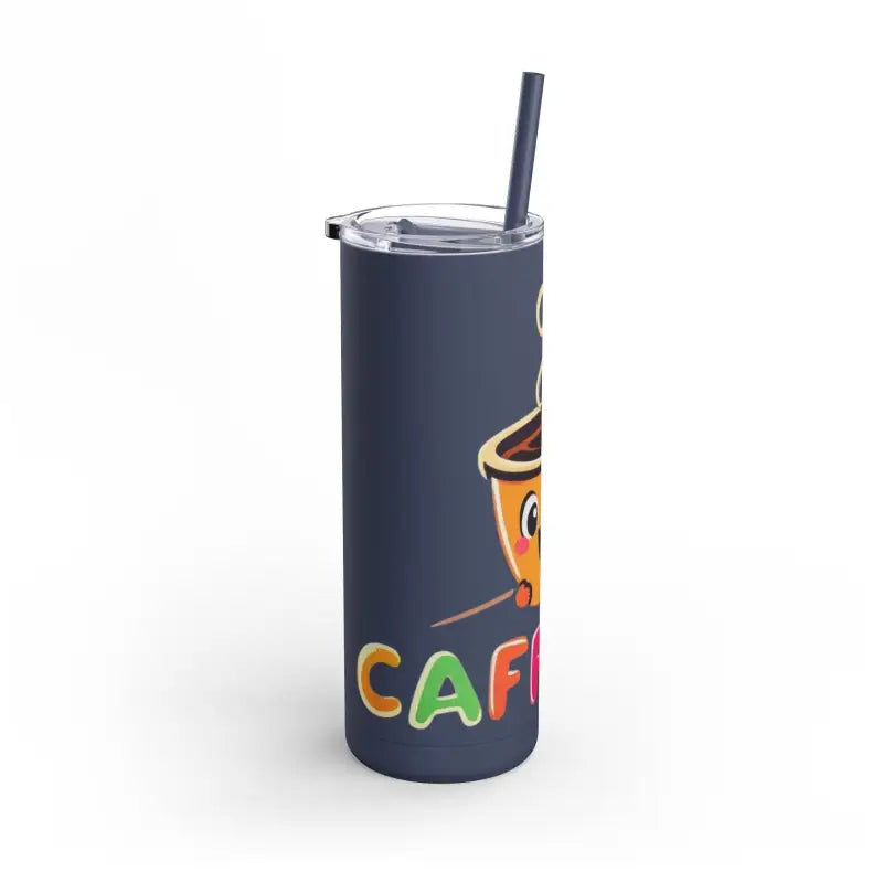 Dark blue tumbler with cartoon coffee cup design for Mint and Black Cartoon Coffee Tumbler
