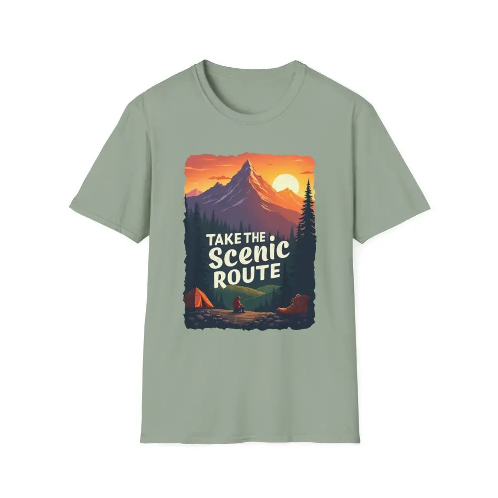 Green Mountain Graphic Scenic Route T Shirt featuring a scenic mountain design