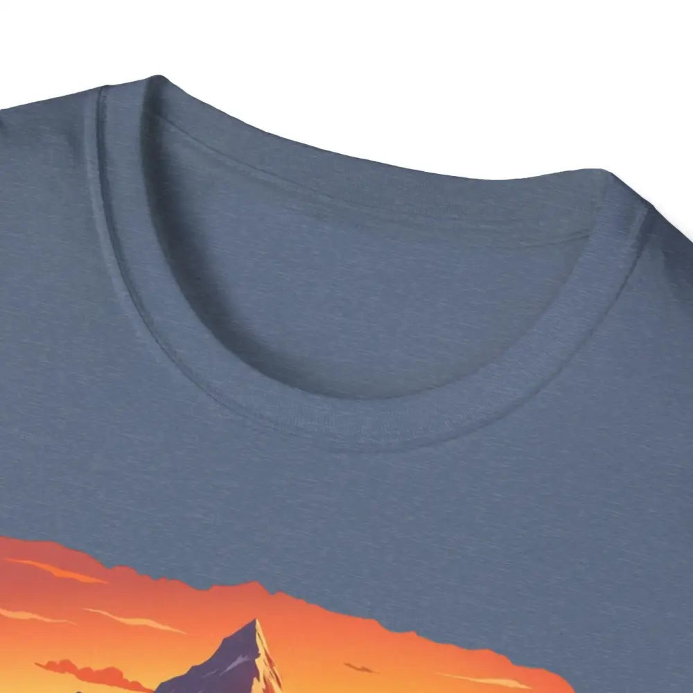 Blue T-shirt featuring mountain graphic from Mountain Graphic Scenic Route T Shirt