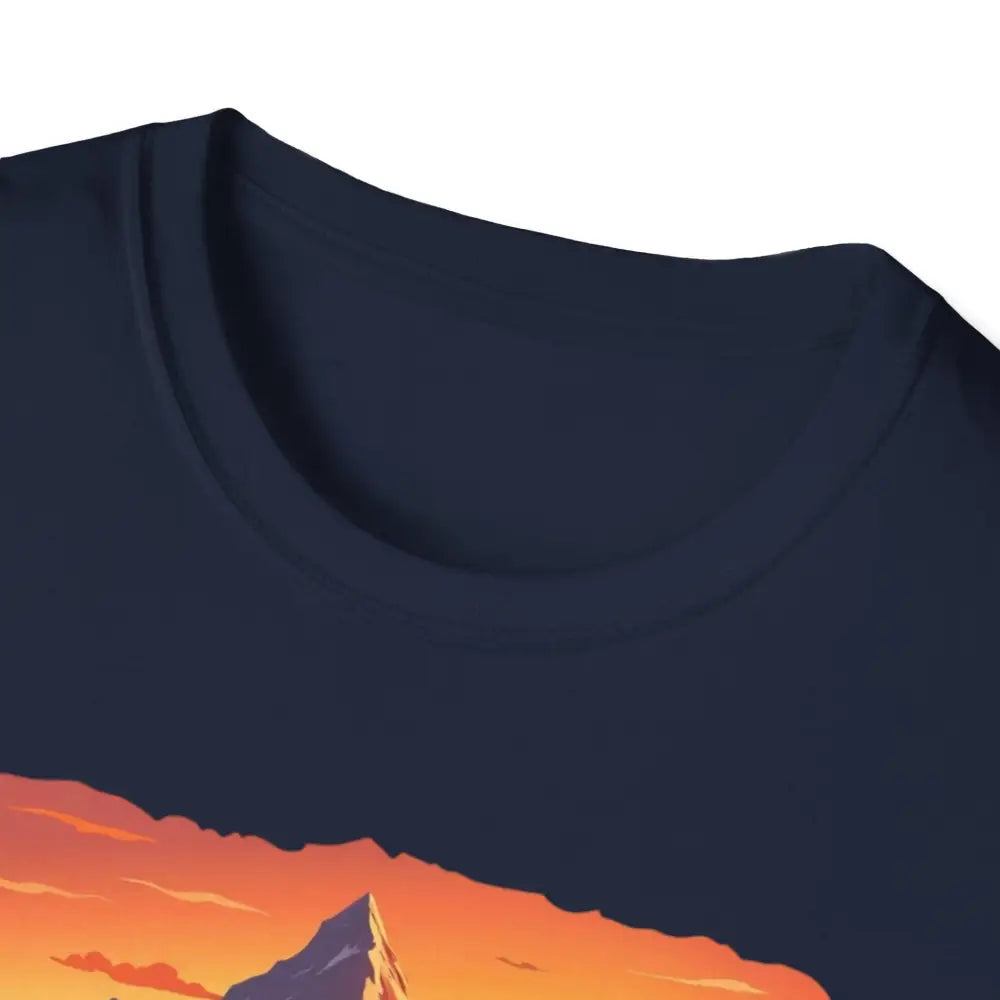 Navy blue Mountain Graphic Scenic Route T Shirt displayed on a neutral background