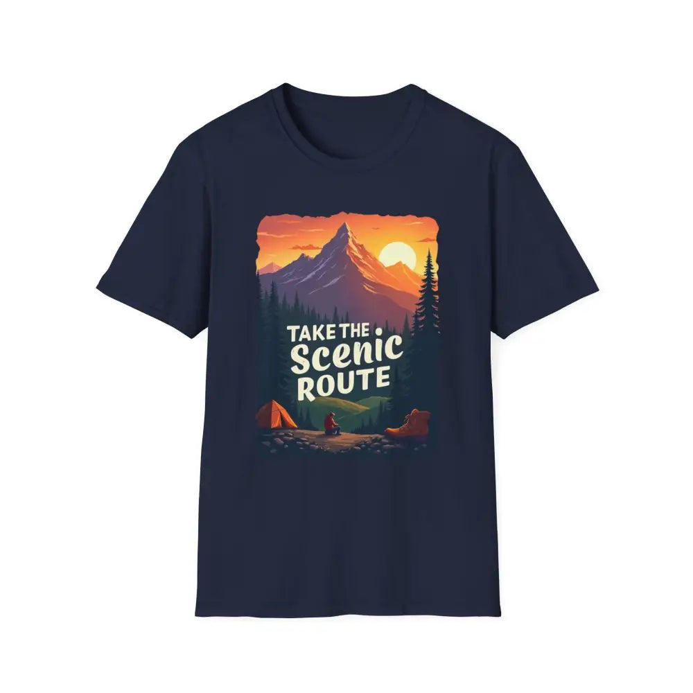 Navy t-shirt featuring a mountain graphic from the Mountain Graphic Scenic Route T Shirt