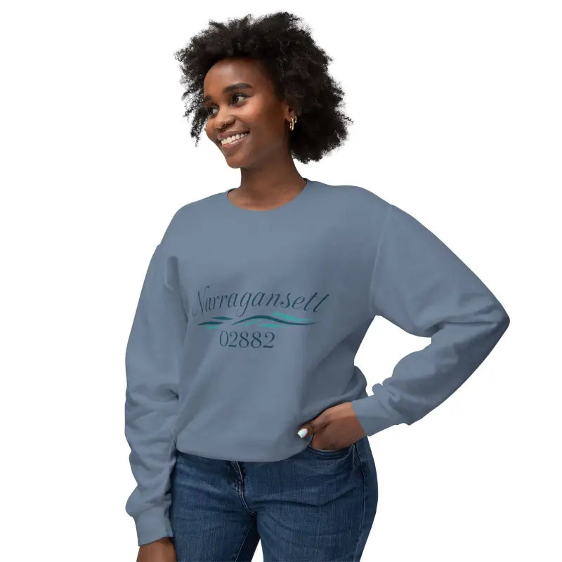 Blue crewneck sweatshirt from Narragansett 02882 Unisex Lightweight collection