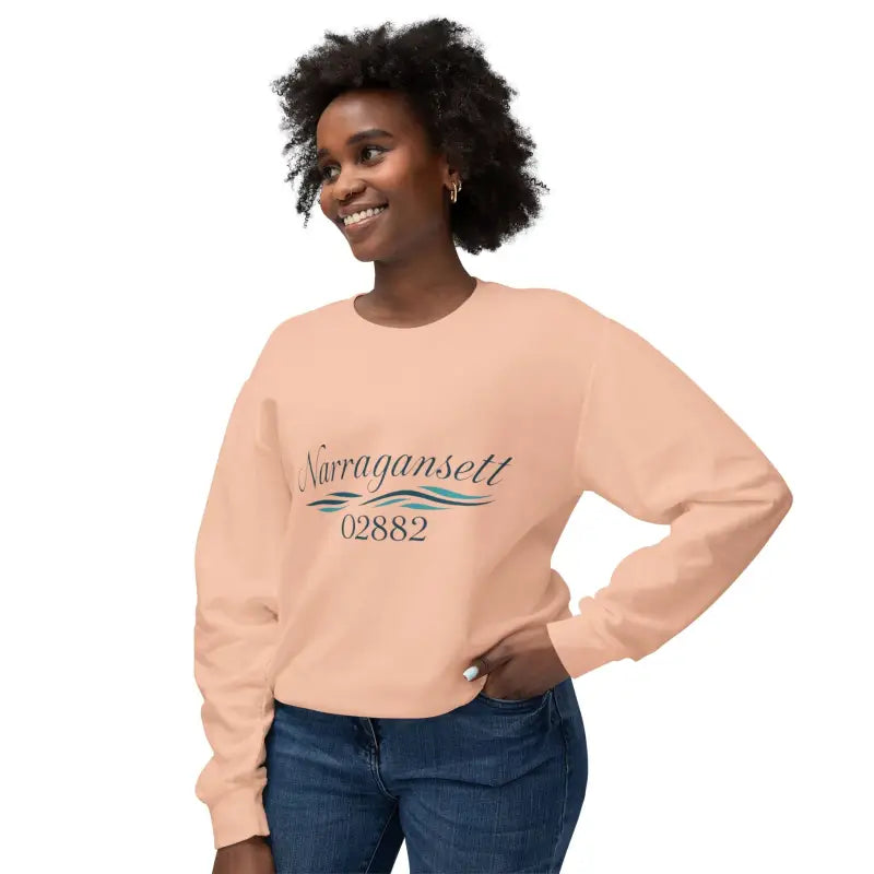Peach-colored Narragansett 02882 unisex lightweight crewneck sweatshirt for cozy style