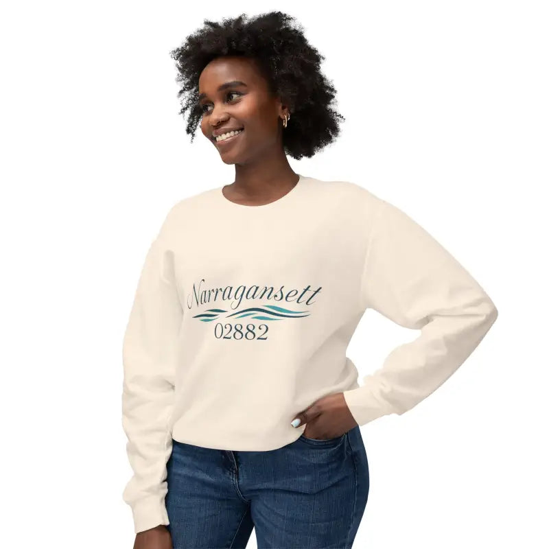 Cream-colored Narragansett 02882 Unisex Lightweight Crewneck Sweatshirt displayed