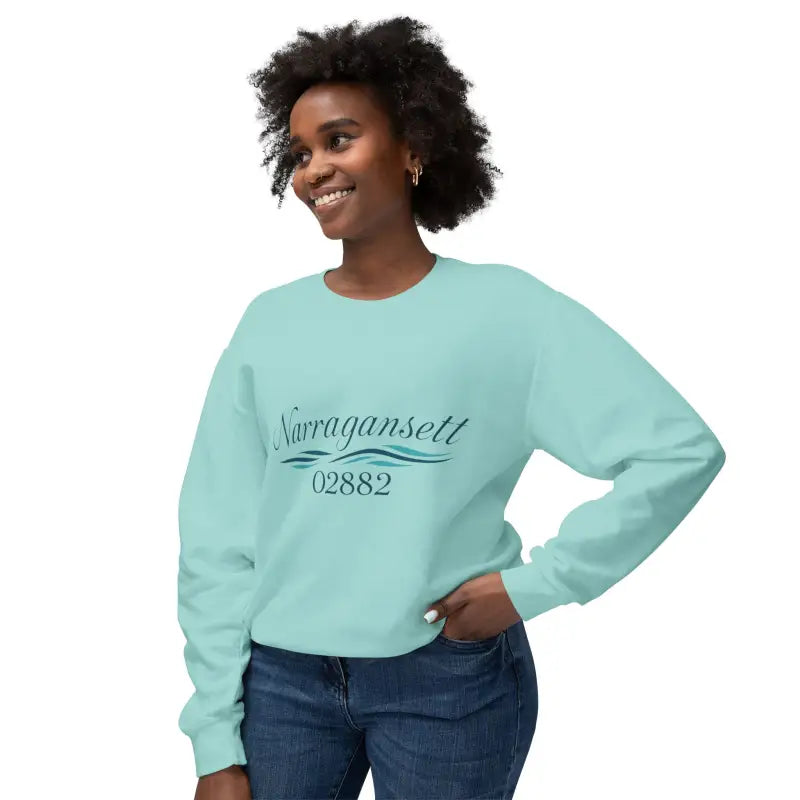Light blue Narragansett 02882 unisex lightweight crewneck sweatshirt, cozy and stylish
