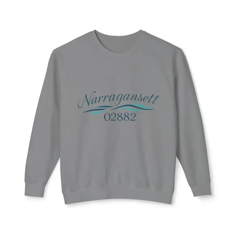 Gray sweatshirt featuring Narragansett and 02882 text for casual style and comfort