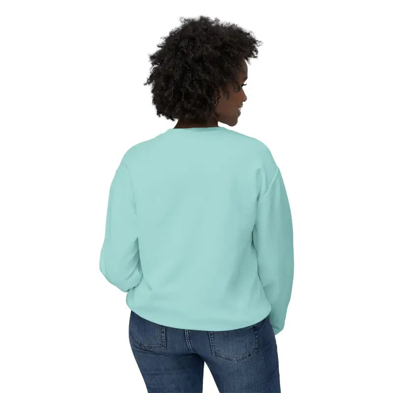 Woman in a light blue sweatshirt from Narragansett 02882 Unisex Crewneck collection