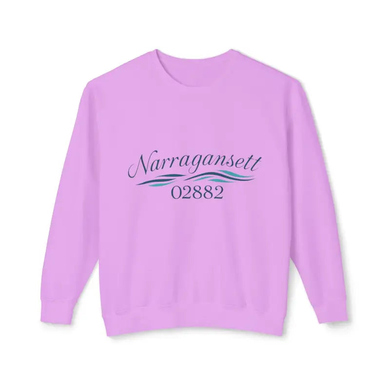 Lavender crewneck sweatshirt from Narragansett 02882, lightweight, cozy, and stylish