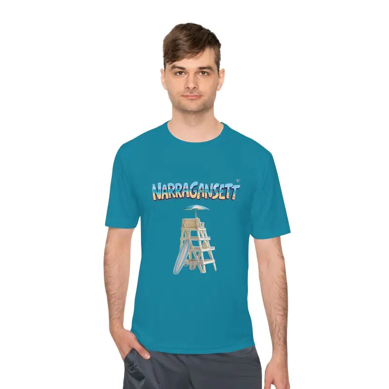Teal t-shirt from Narragansett Beach Lifeguard Unisex Moisture Wicking Collection
