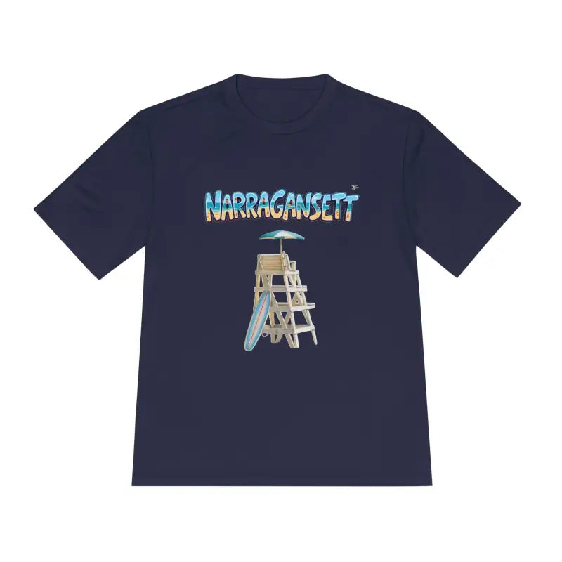 Navy blue Narragansett Beach Lifeguard unisex moisture-wicking T-shirt