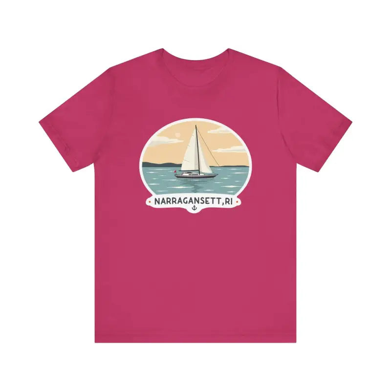 Magenta Narragansett Sailing Tee Unisex Short Sleeve T-Shirt displayed on a neutral background