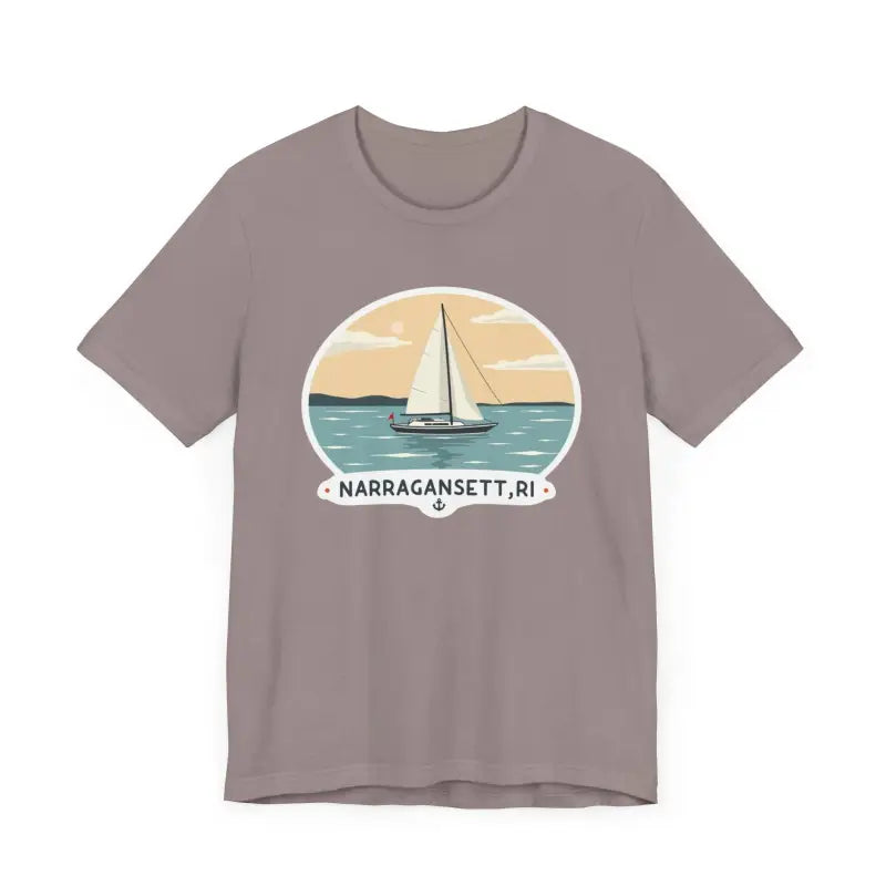 Mauve unisex short sleeve Narragansett Sailing Tee with sailboat graphic design