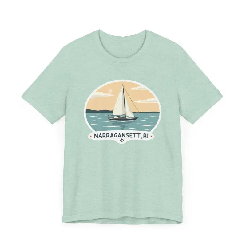 Mint green Narragansett Sailing Tee with sailboat graphic for unisex wear