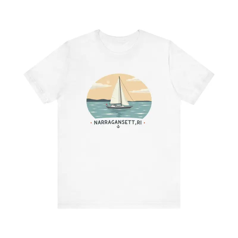 White Narragansett Sailing Tee featuring a sailboat graphic on a short sleeve t-shirt