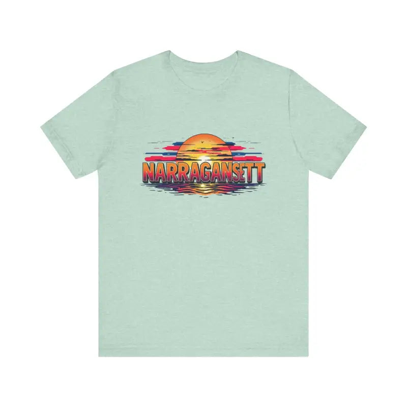 Light green Narragansett Sunset Unisex Jersey Tee displayed on a white background