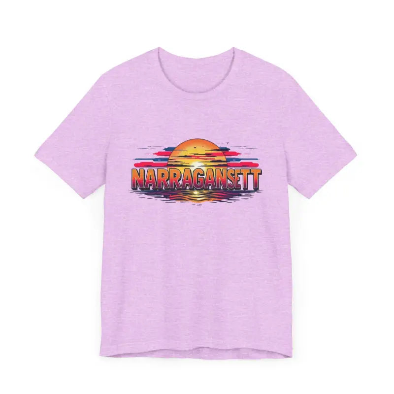 Lavender Narragansett Sunset Unisex Jersey Tee featuring sunset graphic design