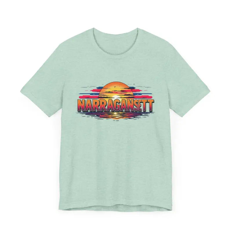 Light green Narragansett Sunset Unisex Jersey Tee displayed on a plain background
