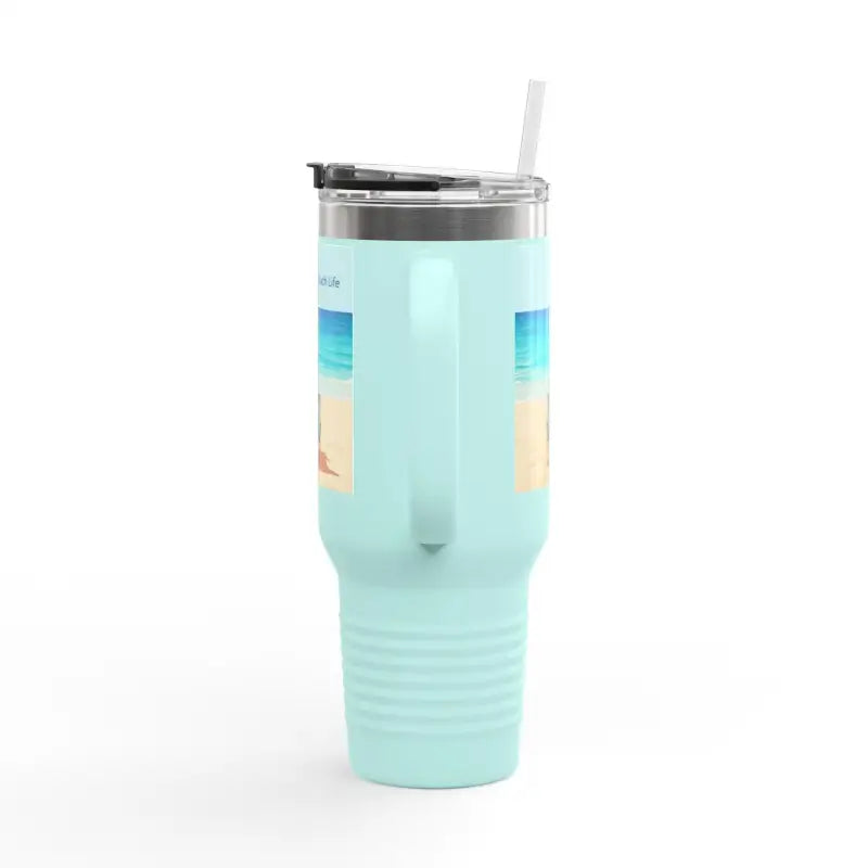 Light blue travel tumbler with straw for Navy Blue 40oz Insulated Beach Life Tumbler
