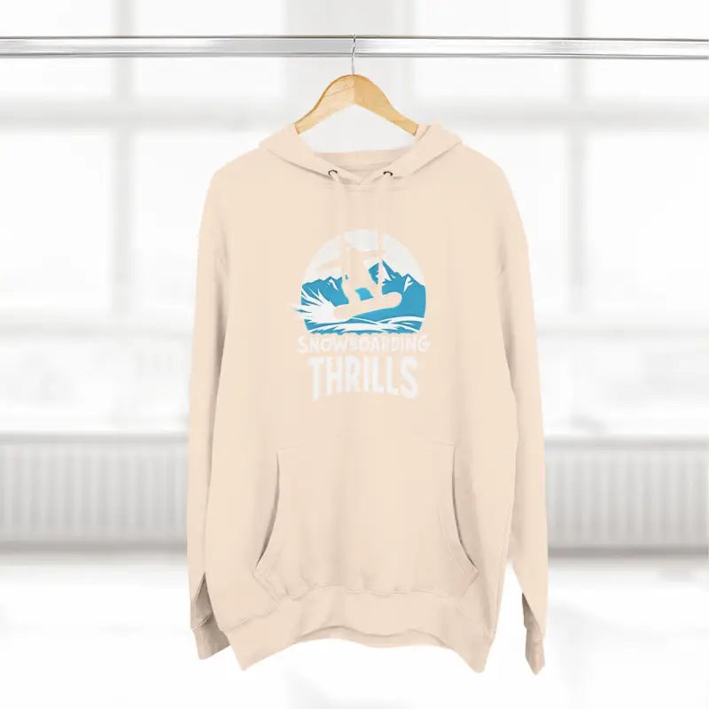 Beige hoodie featuring snowboarding graphic from Navy Blue Snowboarding Fleece Hoodie
