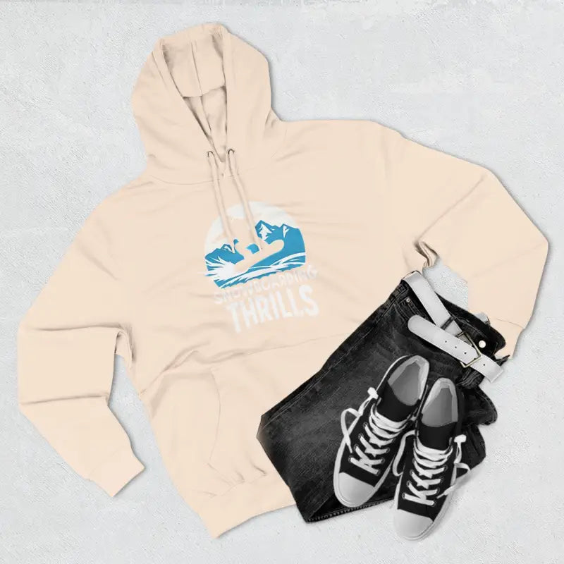 Beige hoodie with graphic featured in Navy Blue Snowboarding Fleece Hoodie product