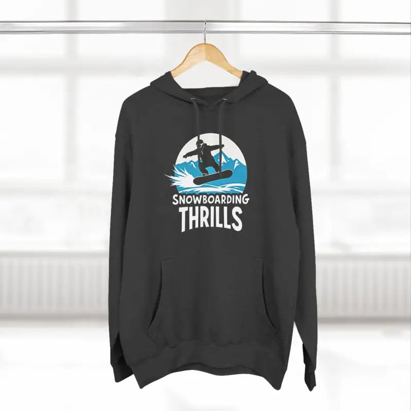 Black hoodie featuring a snowboarding graphic in Navy Blue Snowboarding Fleece Hoodie