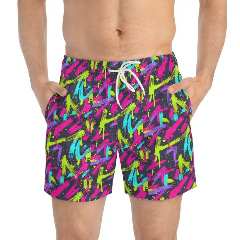 Colorful Patterned Swim Trunks for Summer Fun in Neon Splash Beachwear