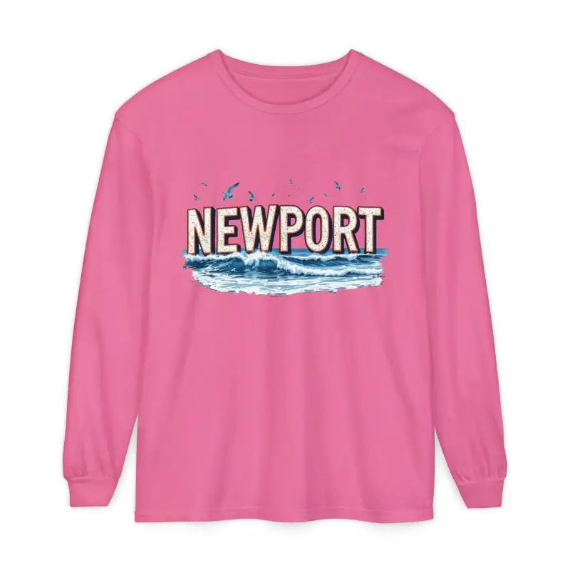 Pink long-sleeved Newport Beach T-shirt in relaxed coastal style