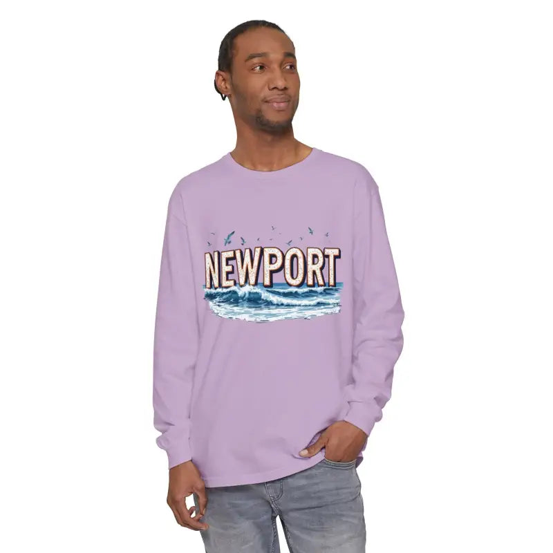 Lavender long-sleeved Newport Beach T-shirt in relaxed coastal style