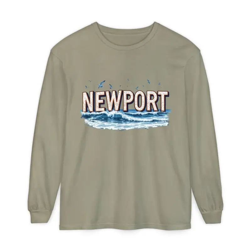 Long-sleeved Newport Beach T-shirt featuring relaxed coastal style graphic design