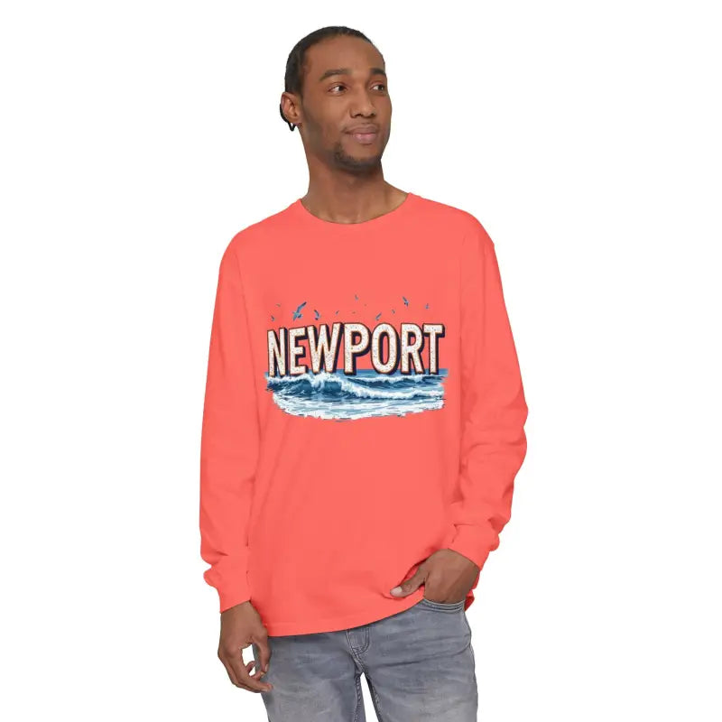 Coral long-sleeved shirt from the Newport Beach Long Sleeve T Shirt collection