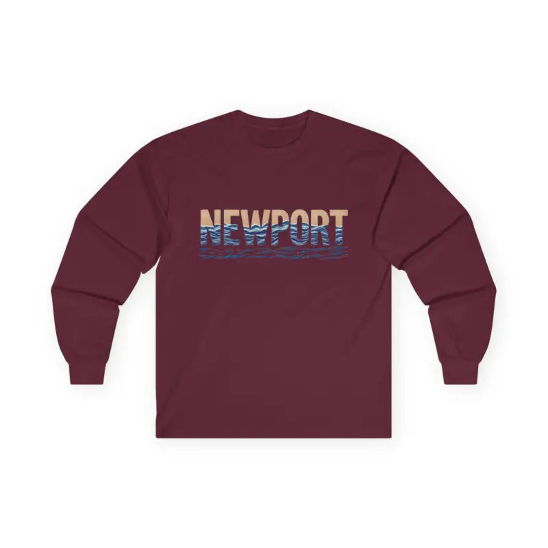 Maroon long-sleeved Newport Coastal Vibes unisex shirt for stylish comfort