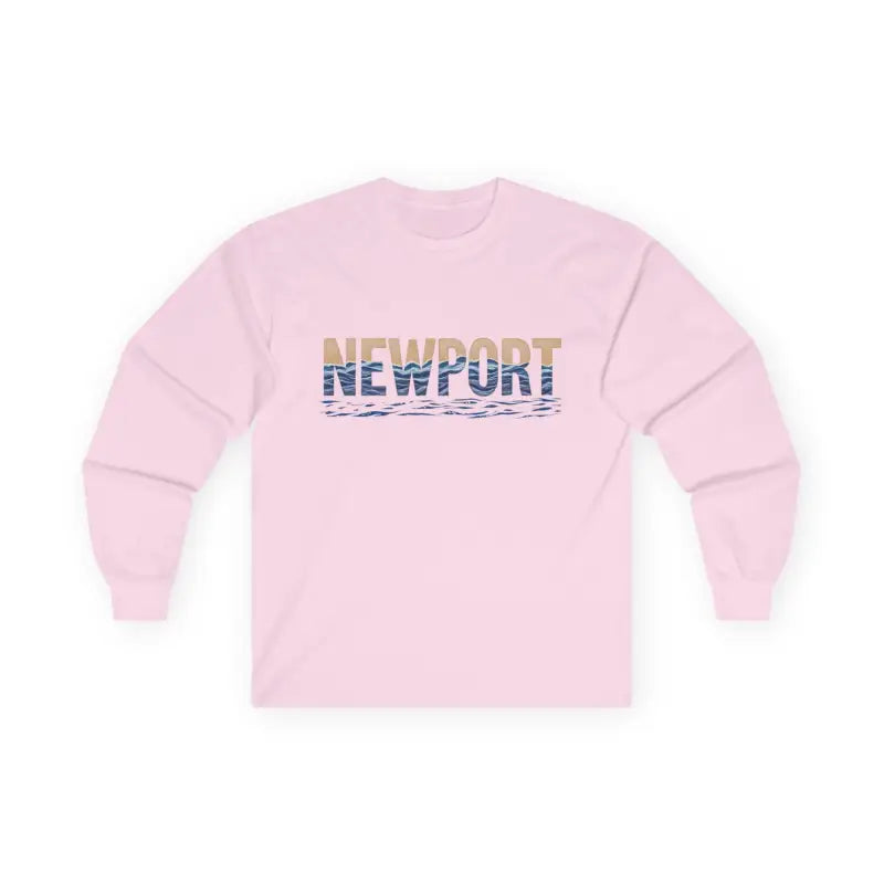 Pink long-sleeved Newport Coastal Vibes unisex shirt showcasing stylish text design