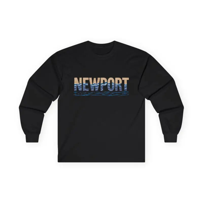 Black long-sleeved Newport Coastal Vibes Unisex Shirt for casual wear