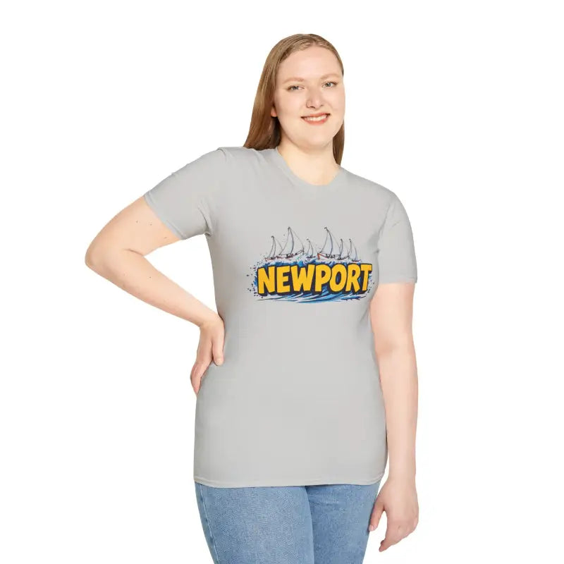 Gray Newport Graphic Unisex Softstyle T-Shirt showcasing a stylish design
