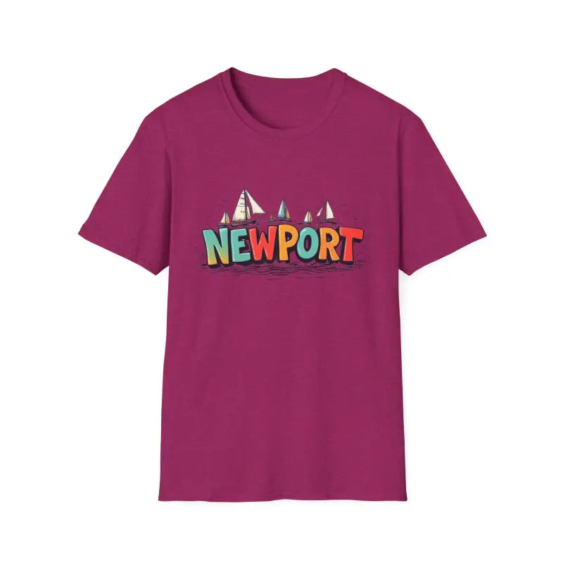 Magenta Newport Sailing Softstyle Unisex T-Shirt with graphic design displayed