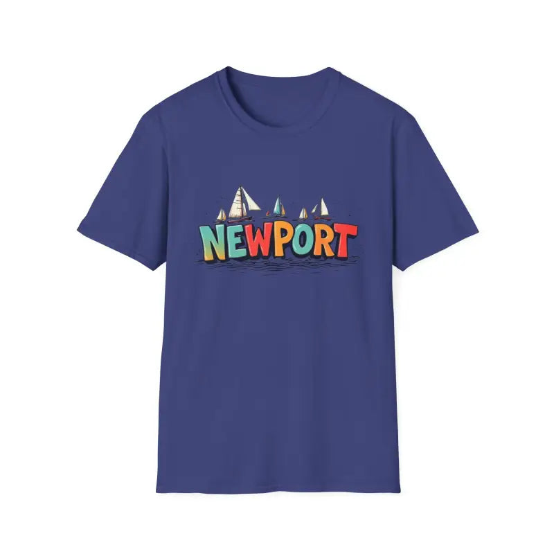 Blue Newport Sailing Softstyle Unisex T Shirt featuring a graphic design