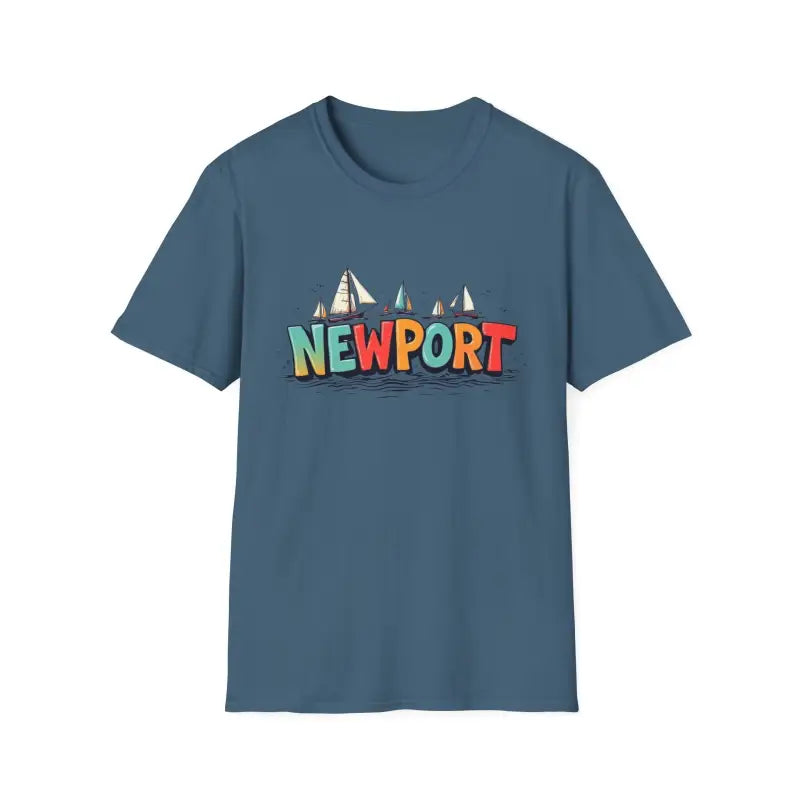 Blue Newport Sailing Softstyle Unisex T Shirt featuring a vibrant graphic design