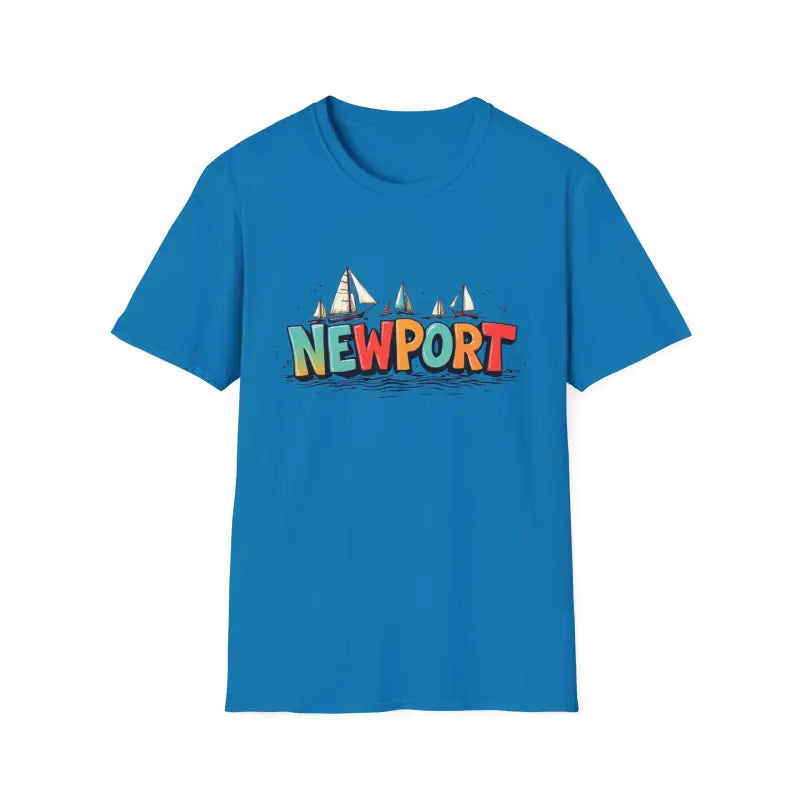 Blue Newport Sailing Softstyle Unisex T Shirt featuring a graphic design