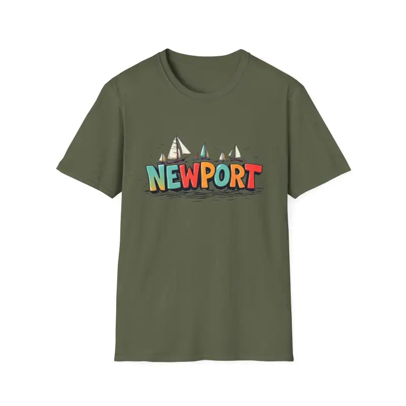 Olive green Newport Sailing Softstyle Unisex T-Shirt with graphic design