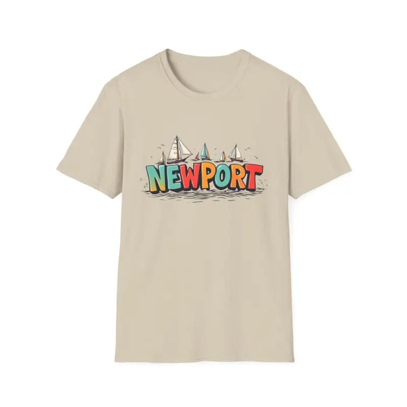 Beige Newport Sailing Softstyle Unisex T-Shirt featuring a stylish graphic design
