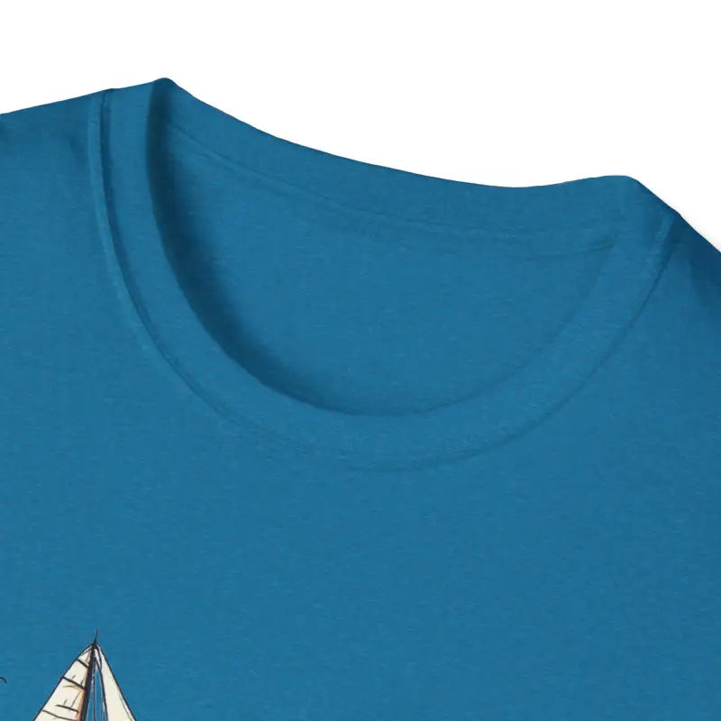 Blue neckline of Newport Sailing Softstyle Unisex T Shirt showcasing modern design