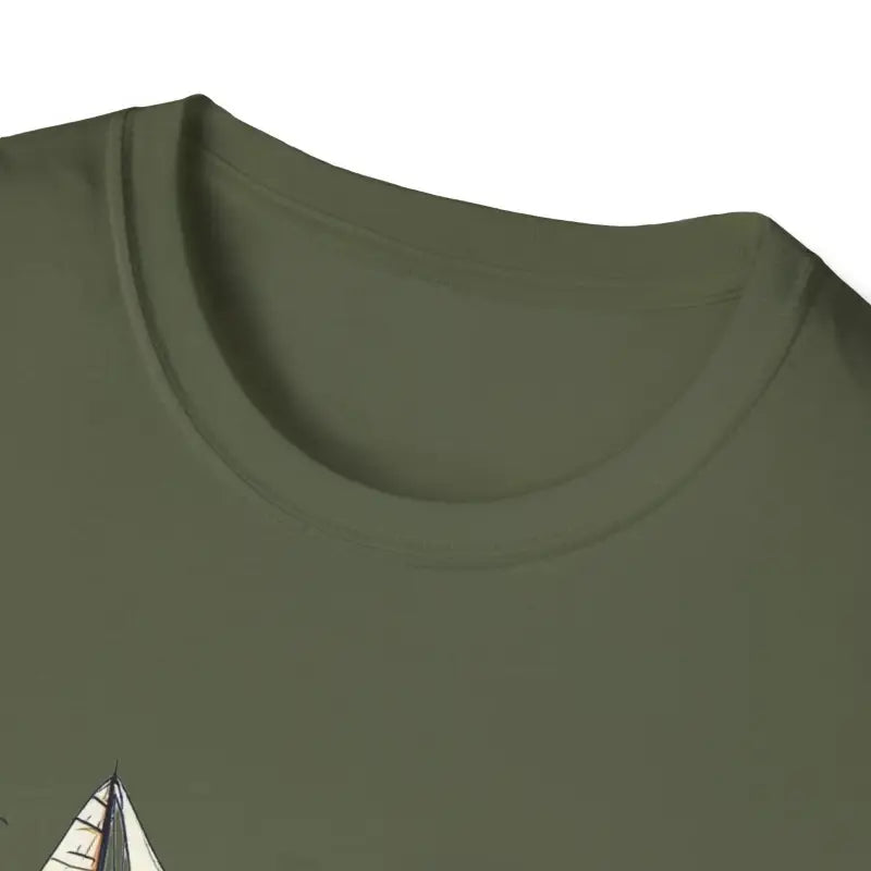 Olive green Newport Sailing Softstyle Unisex T-Shirt displayed on a model