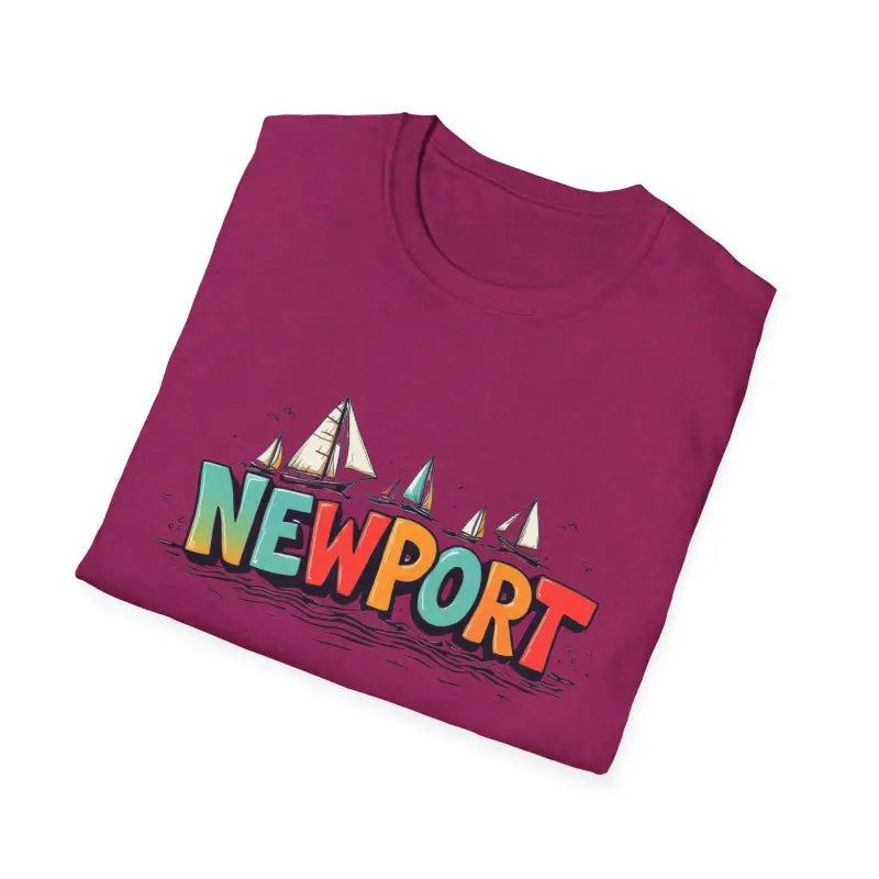 Maroon Newport Sailing Softstyle Unisex T Shirt featuring a vibrant graphic design