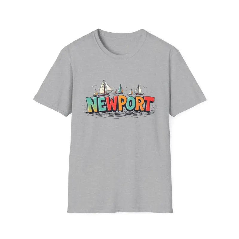 Gray Newport Sailing Softstyle Unisex T-Shirt featuring sailboats graphic design