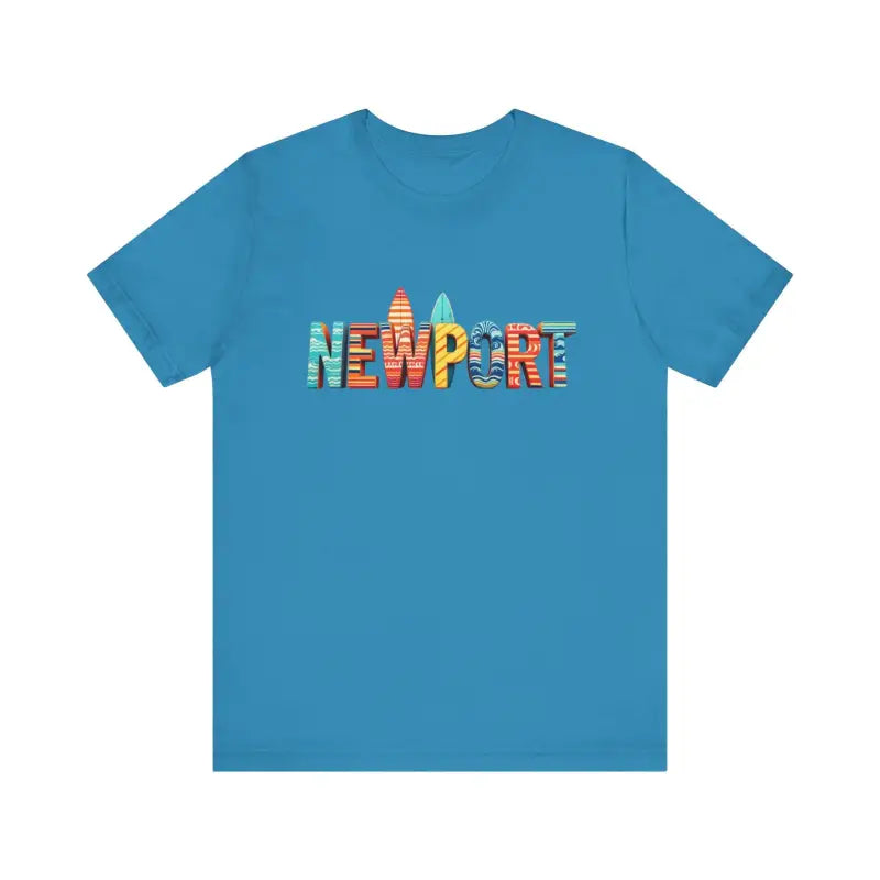 Blue Newport Surfing Inspired Unisex Jersey Tee displayed on a neutral background